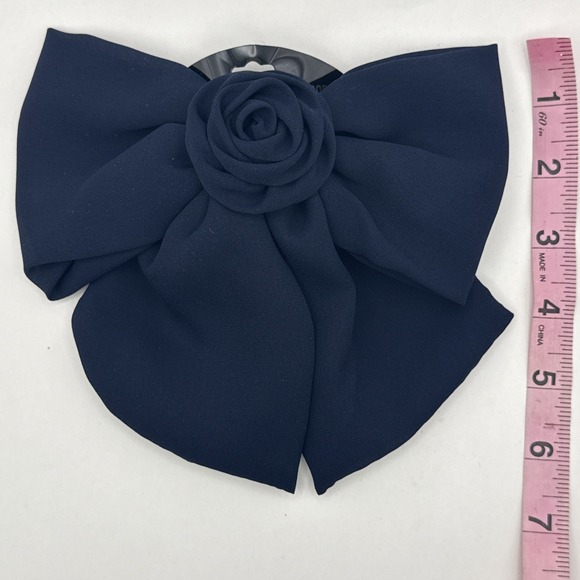 Vintage Hair Bow Clip Navy Blue Rosette Bow Cottagecore Dreamy Romantic NOS - Picture 5 of 6